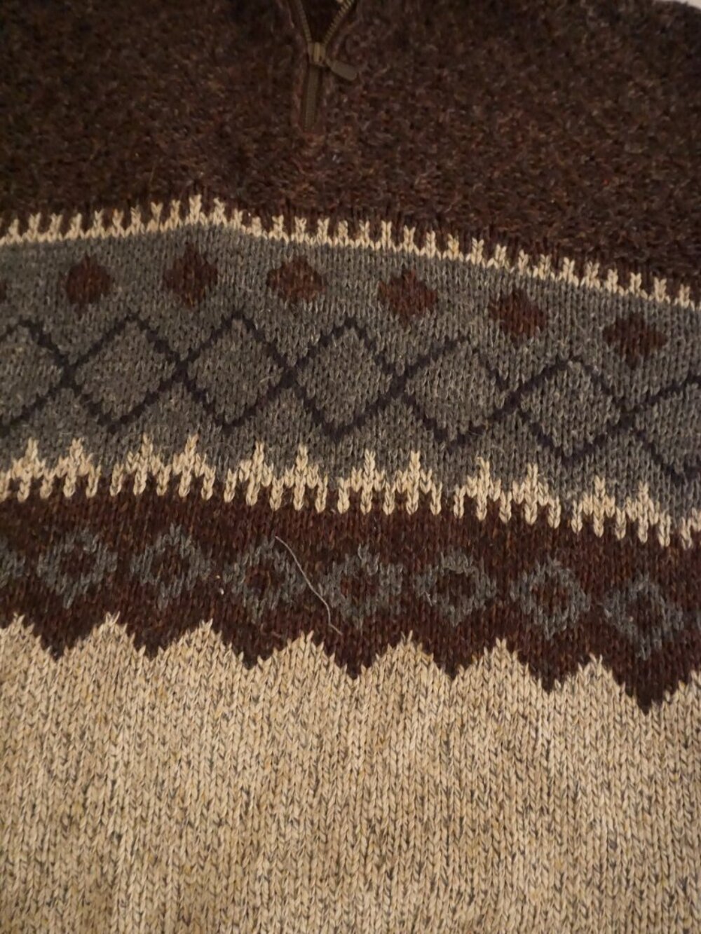 Vintage Fieldmaster Brown Grey Cream Fair Isle Jacquard Knit Half Zip Sweater XL - Picture 6 of 11